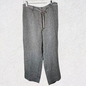Chico M Linen Black/Gray Pants Pull On Back‎ Elastic Front Ribbon Ties Pockets